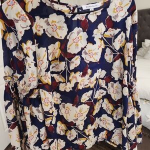 Rose & Olive Floral Blouse - Navy, White, and Yellow